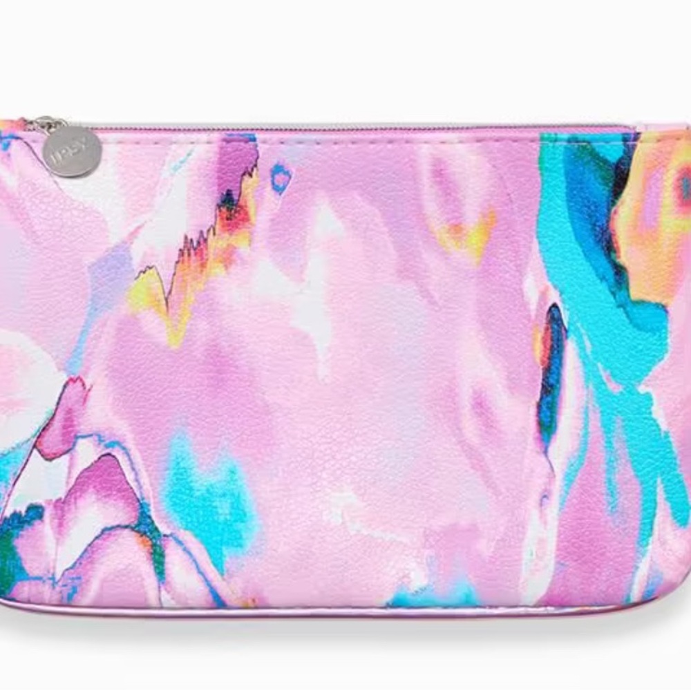 Ipsy Pink and Blue Cosmetic Bag with Watercolor Design